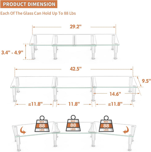 Hemudu Dual Monitor Stand, Adjustable Length and Angle Riser, Desktop Organizer for PC, Laptop