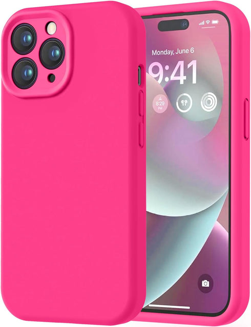 LOVE 3000 Premium Silicone Case for iPhone 14 Pro, Soft Anti-Scratch Microfiber Lining, Hot Pink