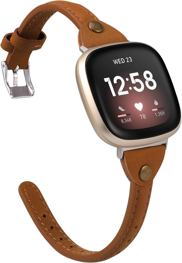 Minyee Slim & Thin Leather Straps Bracelet Wristband for Fitbit Versa 3/Fitbit Sense, Compatible with Men and Women,