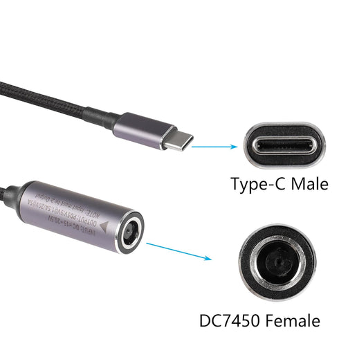 SinLoon PD 100W DC 7.4mm x 5.0mm Female Input to USB Type C Male Power Charging Cable, 100W DC7450 to Type C Cable