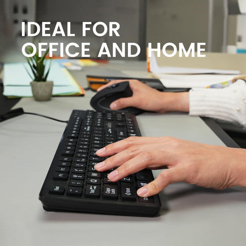 Perixx PERIBOARD-117P Wired PS2 Full Size Keyboard, Big Print Letters, Black, US English
