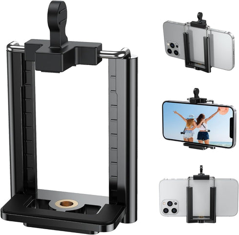 Adjustable Tripod Phone Mount Holder, Clip for iPhone Mount Adapter, Fits iPhone 15 14 13 12 Pro Max & Galaxy