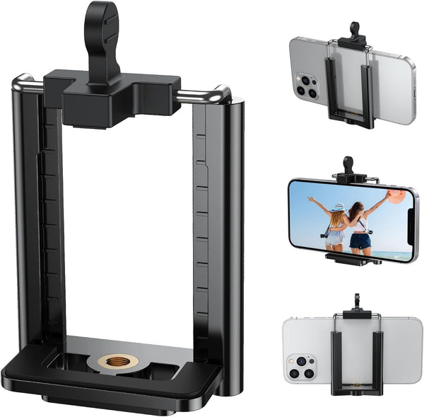 Adjustable Tripod Phone Mount Holder, Clip for iPhone Mount Adapter, Fits iPhone 15 14 13 12 Pro Max & Galaxy