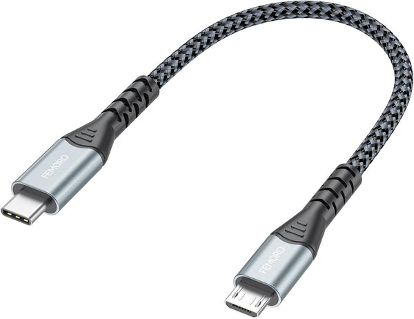 FEMORO USB C to Micro USB Cable 6 Inch Short, USB-C to Micro USB Adapter, 0.65 FT OTG Cable, 480Mbps Data Transfer &