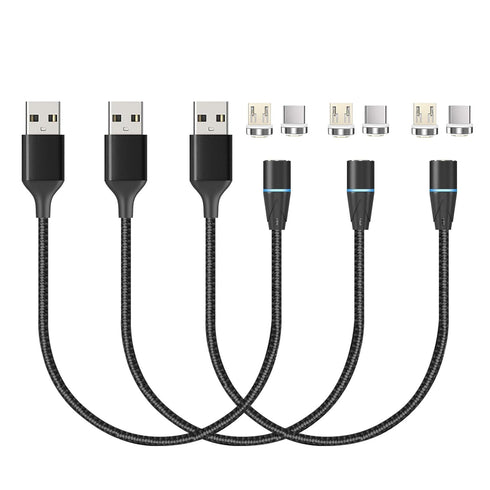 N. NETDOT Gen12 Magnetic Fast Charging Data Transfer Cable, 3 Pack Black, 1ft, Compatible with Micro-USB & USB-C