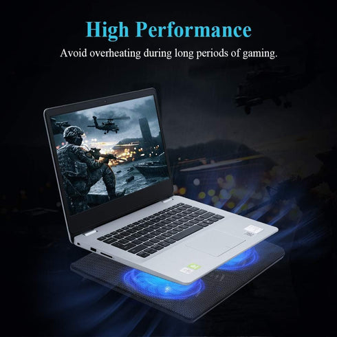 Laptop Cooling Pad with 2 Large Fans, Adjustable Stand, 2-in-1 USB Port, Blue LED Light, Compatible with 14-15 Inch