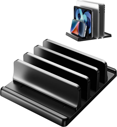 3-Slot Vertical Laptop Stand Holder, Adjustable ABS Plastic Desktop Notebook Dock, Space-Saving Vertical Laptop Stand