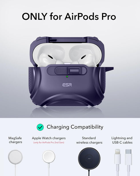 ESR for AirPods Pro Case (2023/2022/2019, 1st/2nd Gen), Cyber Series, Purple, Compatible with MagSafe