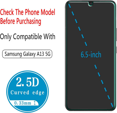 Samsung Galaxy A13 5G Tempered Glass Screen Protector (2 Pack) by HPTech, Easy Installation, Bubble Free, Case Friendly.