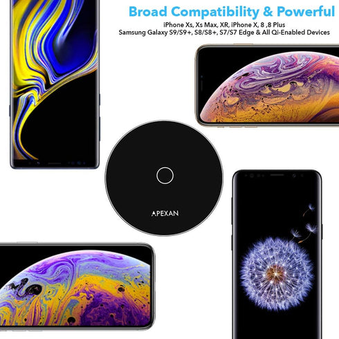 Apexan Fast Wireless Charger, Compatible for Apple iPhone 13/12/11/Pro/Pro Max/X/XS/8, Qi Fast 10W Charging Pad