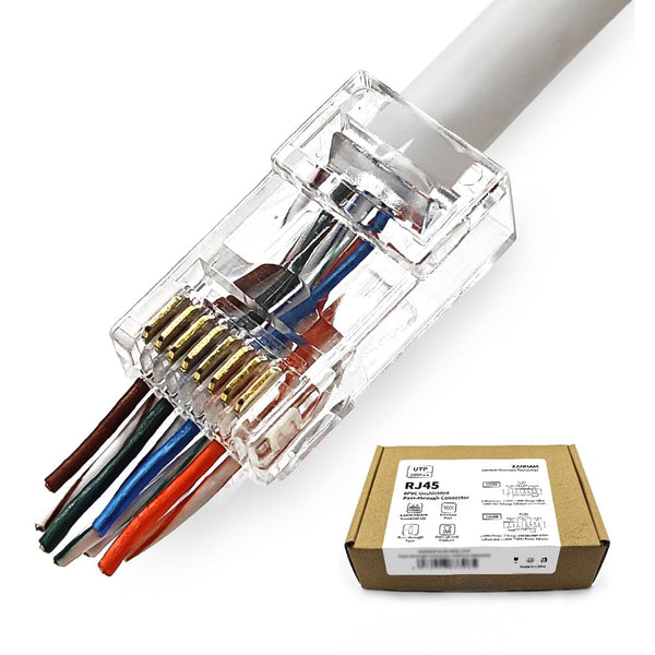 100 Pack RJ45 Connector - Cat 6 Pass Through Unshield Modular Crimp Network Plug for Cat6, Cat6e, Cat5