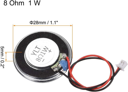 uxcell 1W 8 Ohm DIY Magnetic Speaker 28mm Round Shape Replacement Loudspeaker with PH2.0/1.25mm-2P Terminal Line for Electronic 2pcs