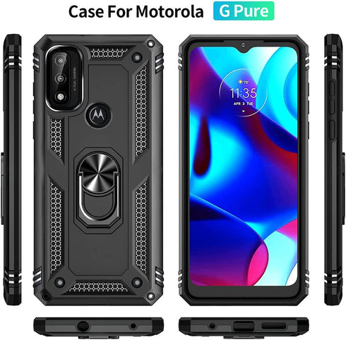 Moto G Pure Phone Case, Moto G Power 2022 Case with HD Screen Protector, Military Grade Protective Cases with Ring,