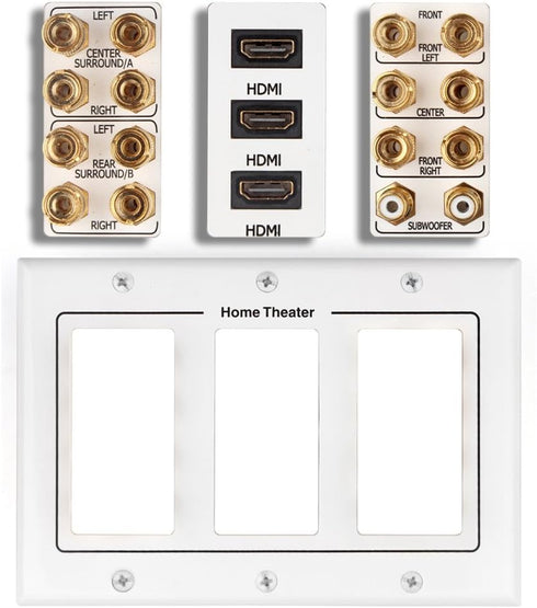 TNP Home Theater Wall Plate - 3-Gang 7.2 Surround Sound Distribution with Premium Gold Plated Copper Banana Binding Post
