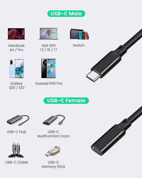 1.6FT USB C Male to Female Extension Cable, Type C USB 3.1 Gen 2, 10Gbps Data, 100W Charging for MacBook Pro, iPad Pro,