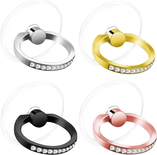 4 Pcs Diamond Cell Phone Ring Holder Stand, Transparent Finger Grip Clear Phone Ring Grip for Back of Phone Compatible