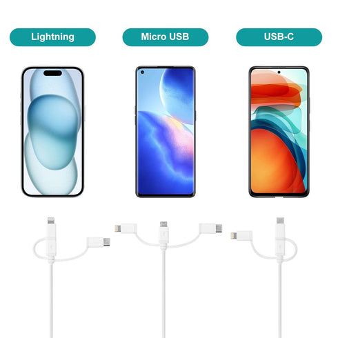 3 in 1 Charge & Sync Cable for Phone 15/14, iPad, HTC, LG, Samsung Galaxy, Sony Xperia and More (2 Pack, 3.4ft)