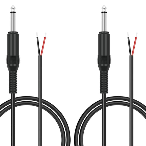 2 Pack 3ft Audio Cable Speaker Wire to 6.35mm 1/4 inch TS Mono Male Plug Adapter Connector to Bare Wire