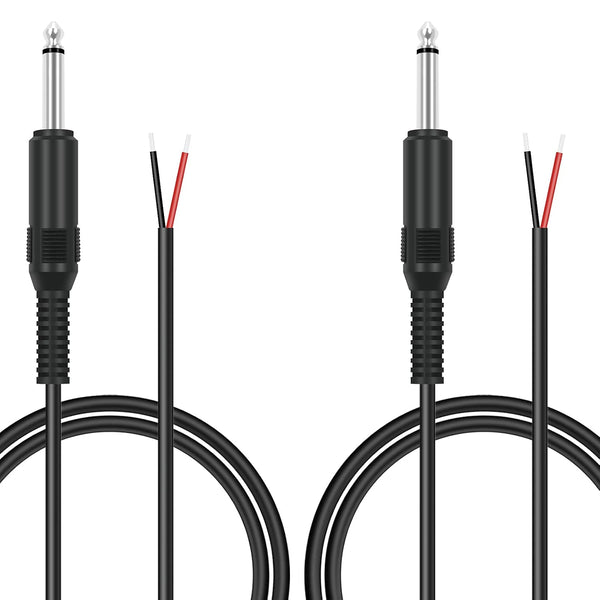 2 Pack 3ft Audio Cable Speaker Wire to 6.35mm 1/4 inch TS Mono Male Plug Adapter Connector to Bare Wire