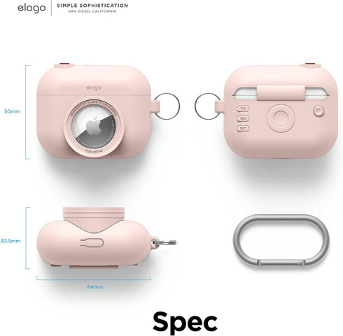 elago Snapshot Cover for Apple AirPods Pro, Cute Classic Camera Design, Sand Pink, Key Ring Included