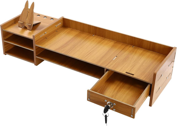 QUSKLISU Computer Monitor Stand, Computer Rack with Drawers, Two top Platforms Desk Organizer