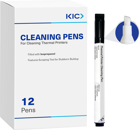 KICTeam Cleaning Pens for Thermal Printer Printheads & Electronics (12 Pens) - Includes Scraper Cap