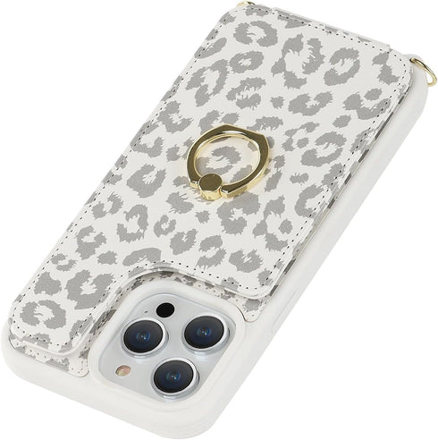 iPhone 15 Pro Max Case with Card Holder for Women, Phone Case with Strap, Crossbody Lanyard, Ring Stand, Cute Wallet