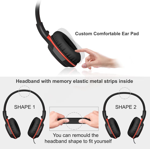 SIMOLIO Kids Wired Headphones with Microphone, Foldable Over Ear Headset for School Travel, Volume Limiter & Share