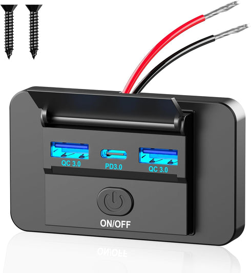 Qidoe 72W 12V USB Outlet Panel Wall Mount, 36W USB C and Dual
