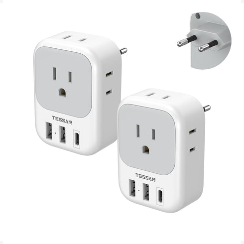TESSAN 2 Pack European Plug Adapter USB C, US to Europe Adapter 4