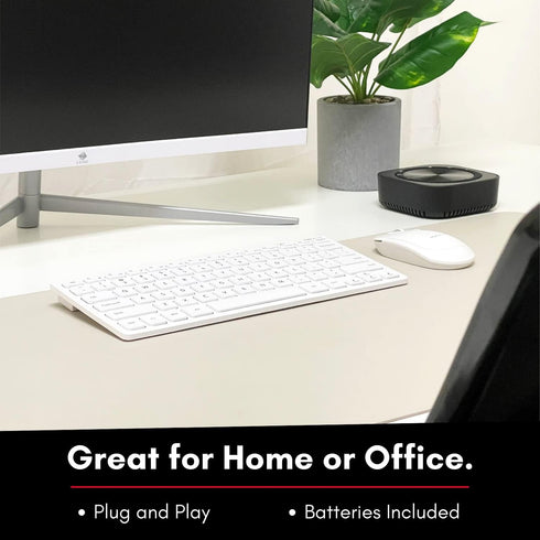 Macally Small Wireless Keyboard and Mouse Combo, Essential Work Duo, 2.4G White Keyboard and Mouse Wireless, 78 Key