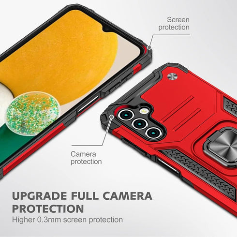 Galaxy A13 5G Case with Screen Protector, 360° Military Grade Rotatable Kickstand Protective Case (Red)