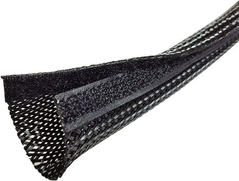 Electriduct 2" Side Entry Cable Wrap Braided Sleeving with Hook & Loop Fastener - 10 Feet, Black
