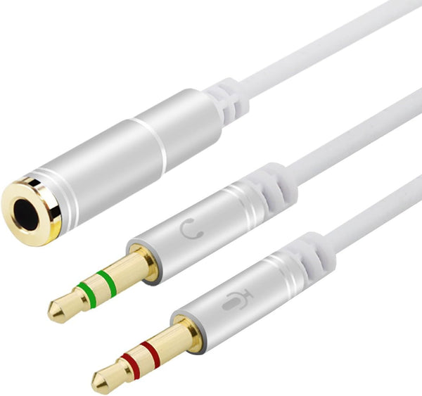 Headphone Y Cable Splitter Adapter for Computer, 3.5mm Female to 2 Dual 3.5mm Male, Gold-Plated Audio Mic Y Cable