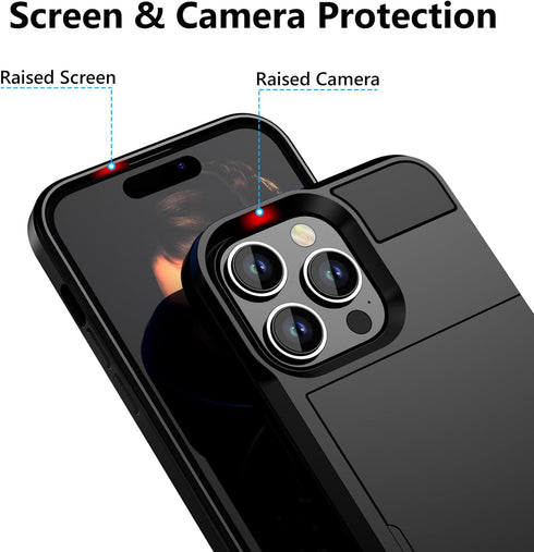 Vofolen Dual Layer Shockproof Wallet Case for iPhone 15 Pro 6.1 Inch, Black with Hidden Card Slot and Slim Hard Shell