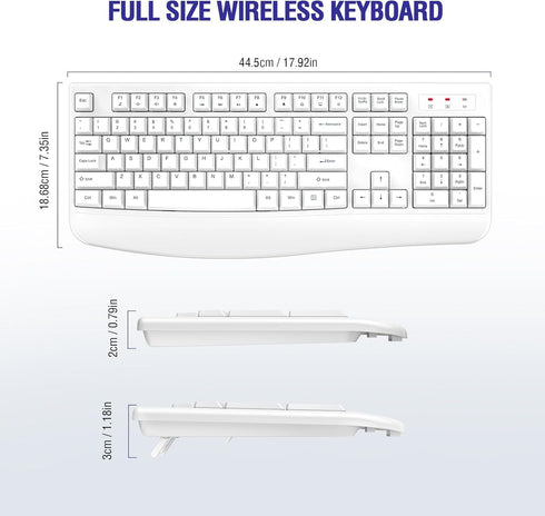 QUASIO 2.4G Wireless Keyboard, Full-Sized Ergonomic Wireless Computer Keyboard with Wrist Rest for Windows, Mac OS