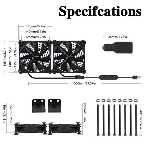xiaoqijia 140mm 10 5V 12V IPX5 Dual Quiet Fan with Speed USB Fan DC Waterproof Fan PC Fan Portable Cooling Fan