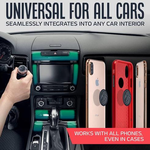 Universal Car Phone Mount Magnetic, All-Metal iPhone Holder for Any Smartphone or GPS, One-Handed Cell Phone