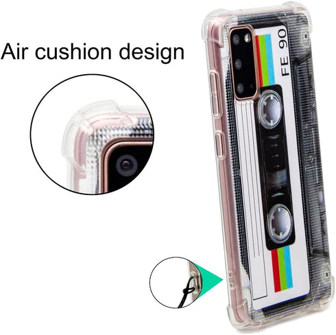 Case for Galaxy S20 with Reinforced Corners, TPU Soft Bumper Retro Cassette Tape Case Compatible with Samsung Galaxy S20