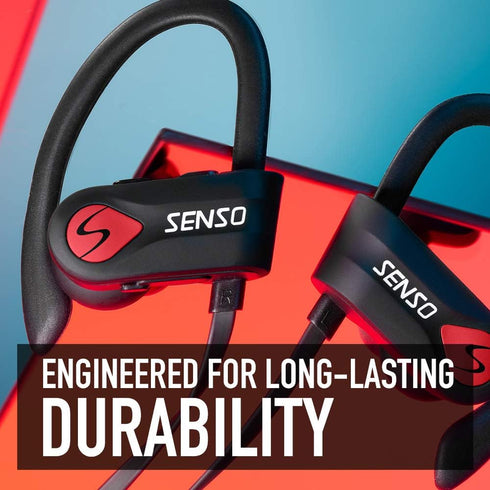 Senso Bluetooth Headphones, Wireless Sports Earphones w/Mic, IPX7 Waterproof, HD Stereo Sweatproof Earbuds for Gym