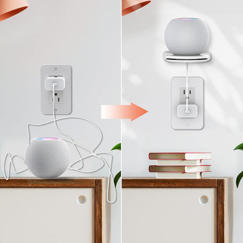 AHASTYLE iHomePod Mini Wall Mount Holder, ABS Stand with Built-in Cord Management (White-2pcs)
