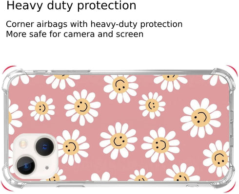 Indie Smile Face Flower Daisy Power Case for iPhone 13, Hippie Retro 90s Pink Aesthetic for Girls Boys Women Men