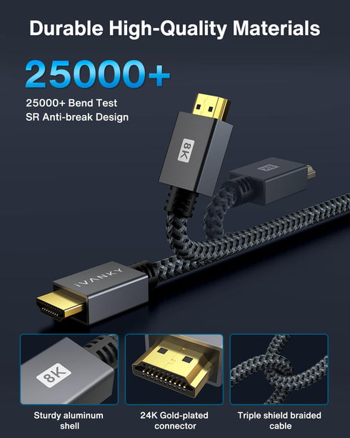 10K 8K 10 48Gbps 2.1 10ft 8K@60Hz, 4K@120Hz, 2.2&2.3, 10ft TV/PS5/Xbox/Laptop/Monitor/PC/Switch IVANKY HDMI Cable ft
