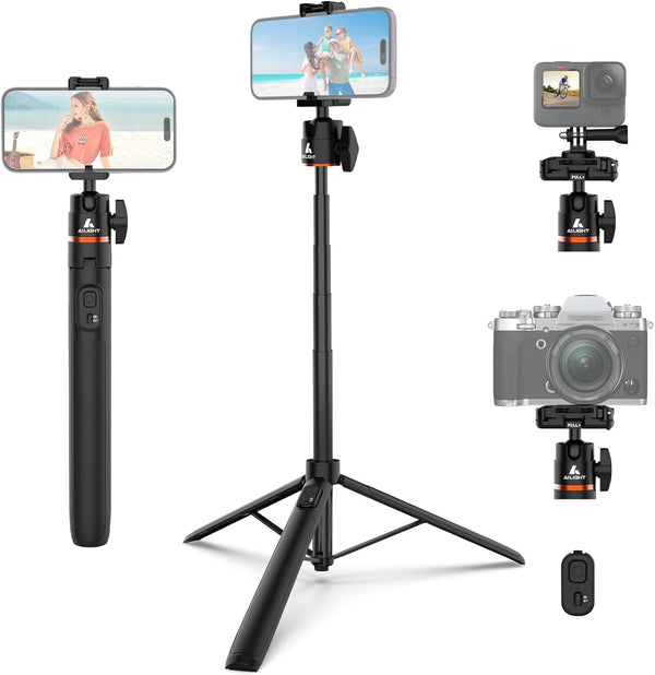 ailight 60" Extendable Travel Tripod & Selfie Stick with Cold Shoe & Wireless