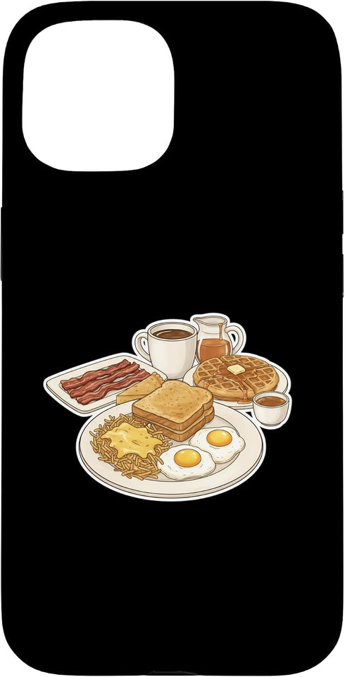 Breakfast Coffee Bacon Eggs Pancakes Breakfast Fan Hearty Breakfast Plate Fried Eggs Bacon Hash Toast Case for iPhone 15