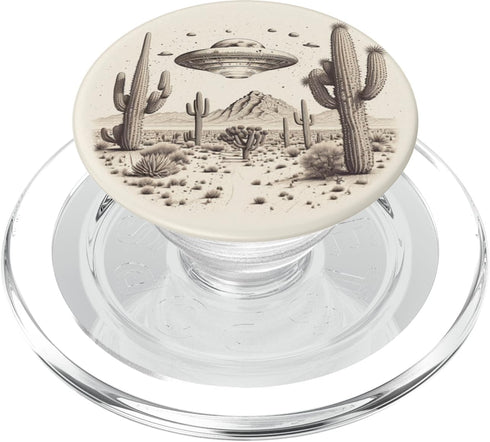 PopSockets PopGrip for MagSafe - Flying Aliens UFO Saucer Surrounded by Cactuses