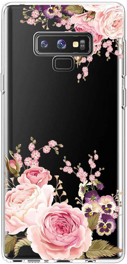 Slim Shockproof Clear TPU Case for Galaxy Note 9 - Flexible Phone Cover with Rose Flower Design