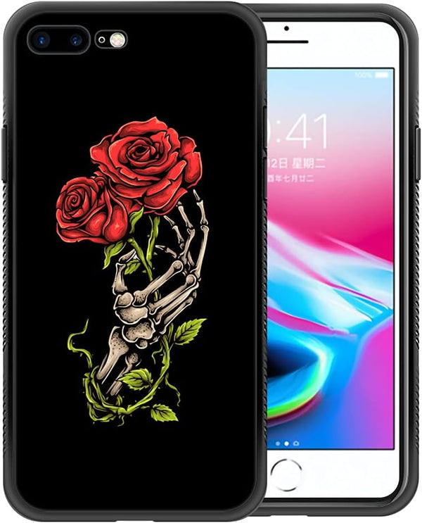 ZHEGAILIAN Red Rose Skull Case for iPhone SE 2022, Shockproof Soft TPU Bumper, Non-Slip Design, 4.7-inch.