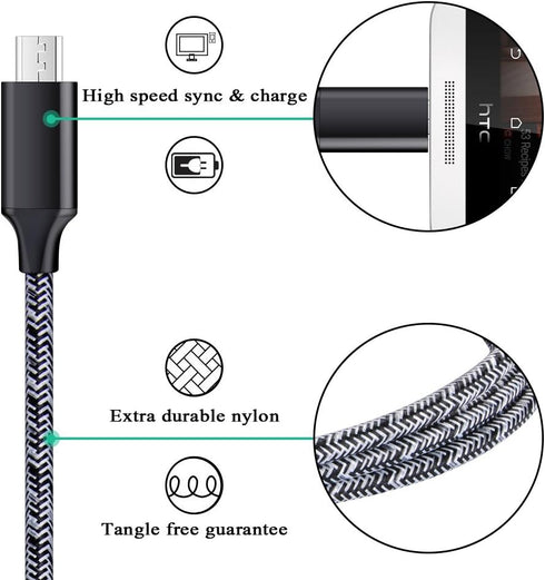Short Micro USB Cable 2-Pack, 1.6+3FT Phone Charger Power Cords Android Fast Charging Cables Compatible with Samsung Galaxy J7 S6 S7 Edge J3,Note 3 4 5,Tablet S2 S4, LG Stylo 2/3 Plus by Cebkit
