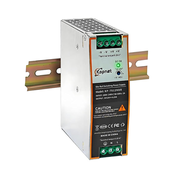 75W 12V Din Rail Mount Power Supply 12V 6.25A Output AC-DC Industrial